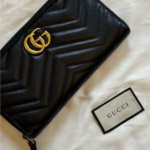 Gucci Black Quilted Leather Wallet with Gold Logo